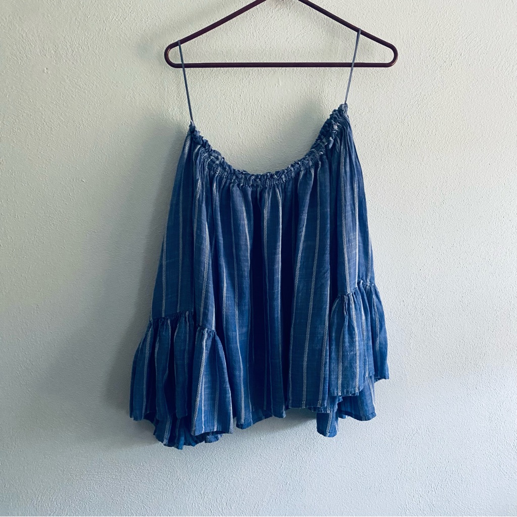 Elan Blue Striped Off Shoulder Blouse